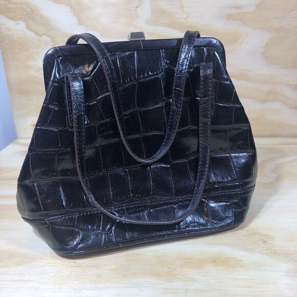 Y2K  Dark Brown Croc Embossed Faux Leather Bag - Picture 1 of 10